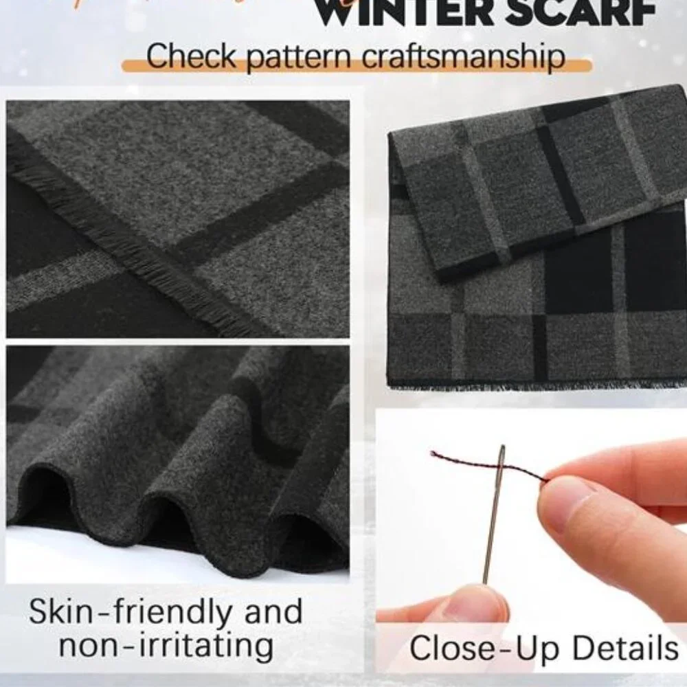 Men's Winter Scarf with Gift Box Plaid and Solid Scarf